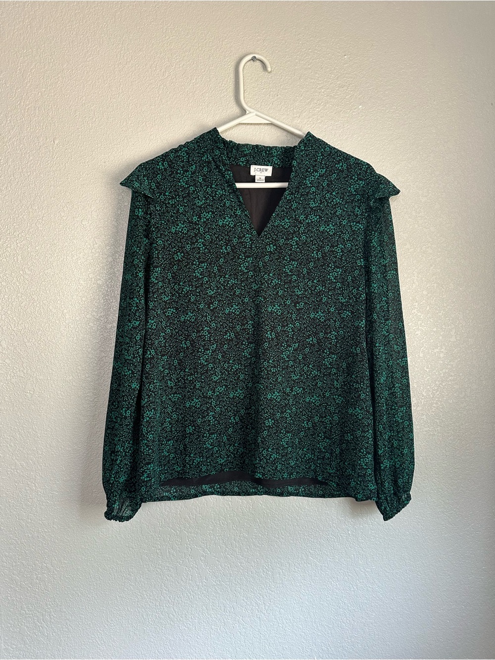 J.Crew Lightweight Black Green Floral Long Sleeve Blouse Top